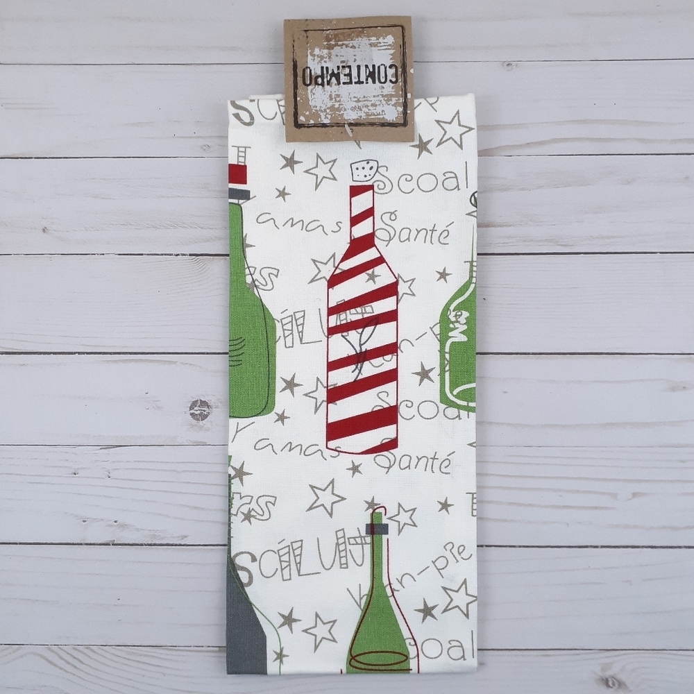 Contempo Kitchen Tea Towel Celebration Wine Champagne Bottles Stars